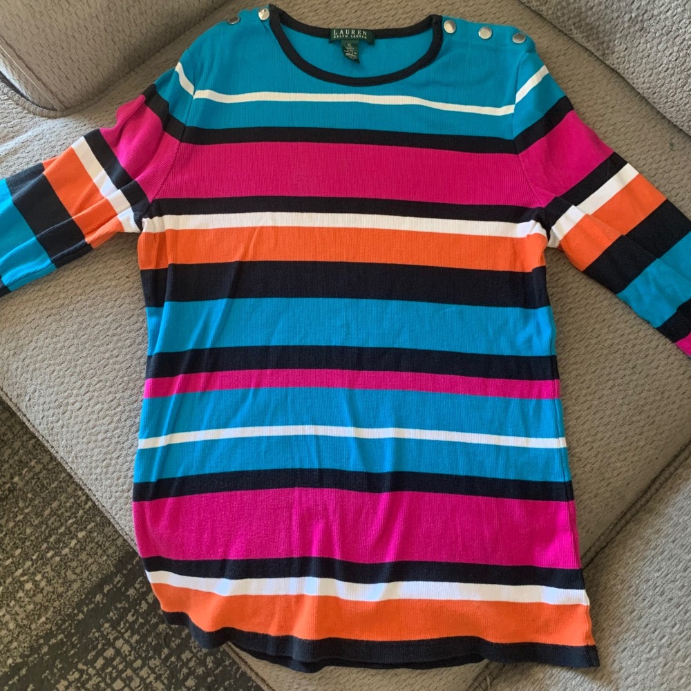 Lauren Ralph Lauren Striped Ribbed Cotton Top XL Lot Of 2